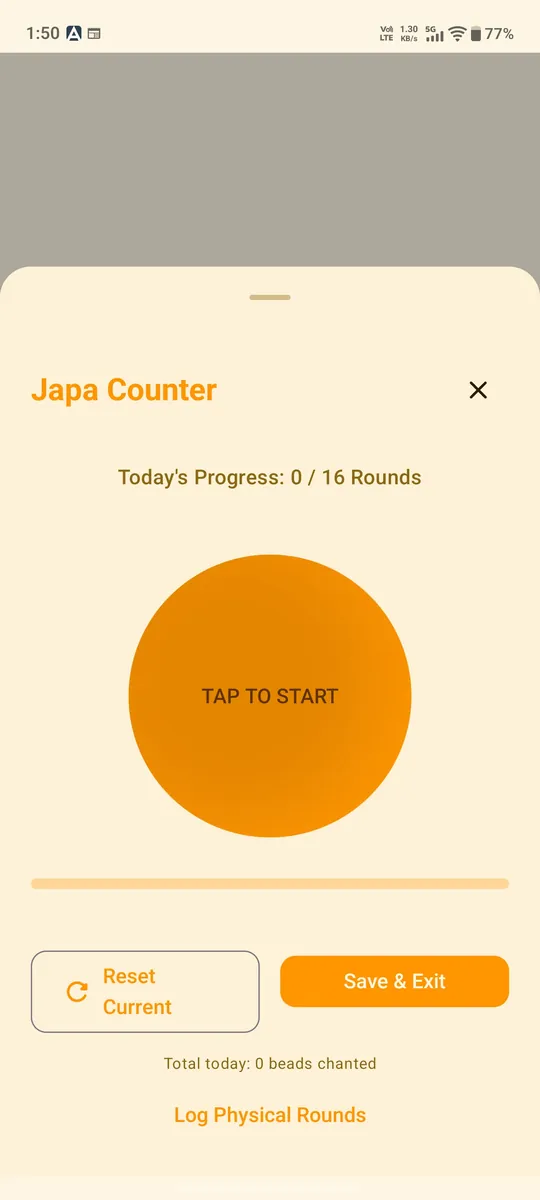 Japa counter at 0/16 rounds